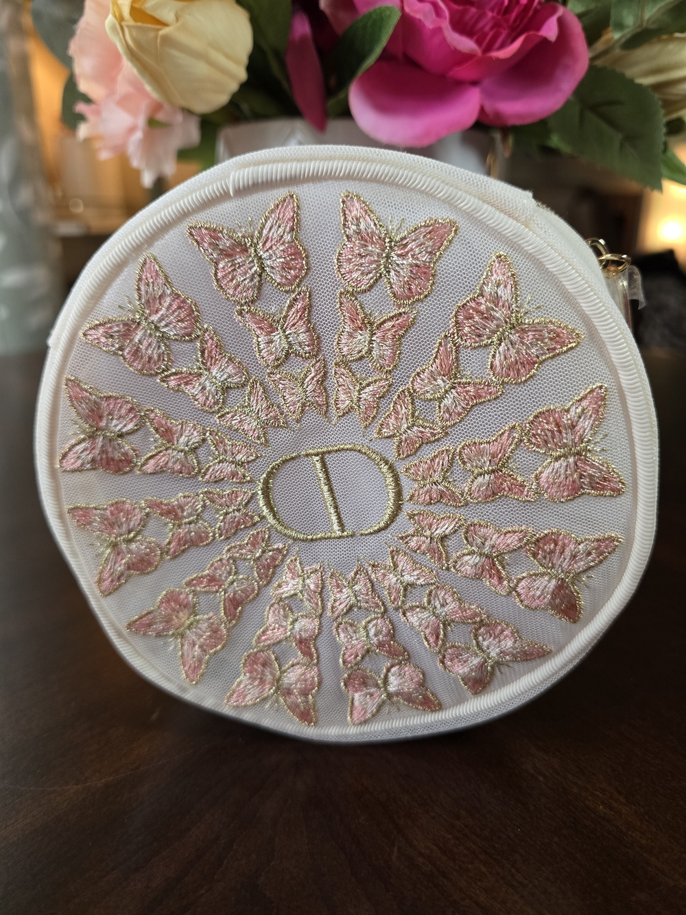 Dior Beauty Limited Edition Makeup Case - Cream, Pink Butterflies & Gold Accents